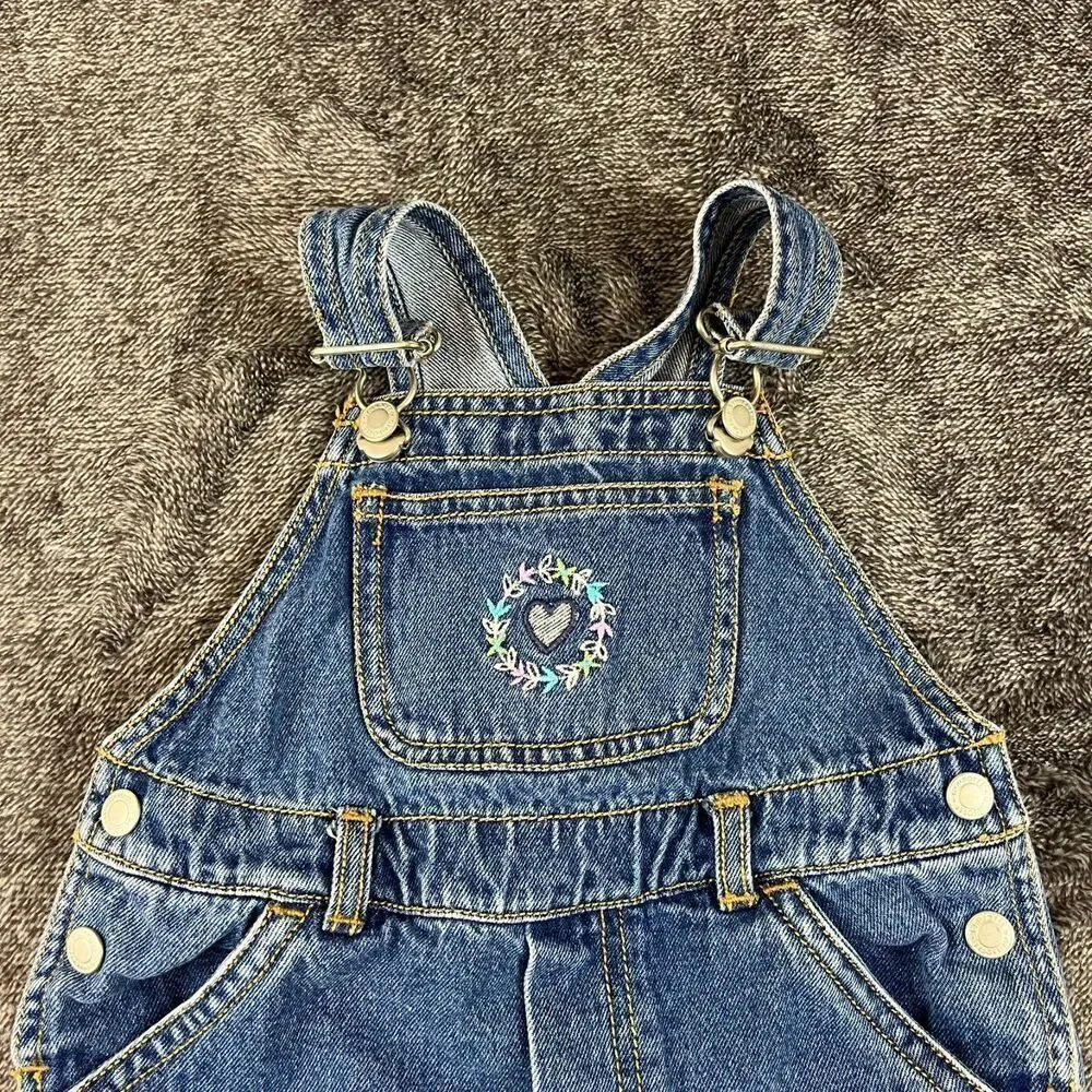Vtg Gymboree Embroidered Denim Jean Overalls Girl XS 1-2 Years Rainbow Tag